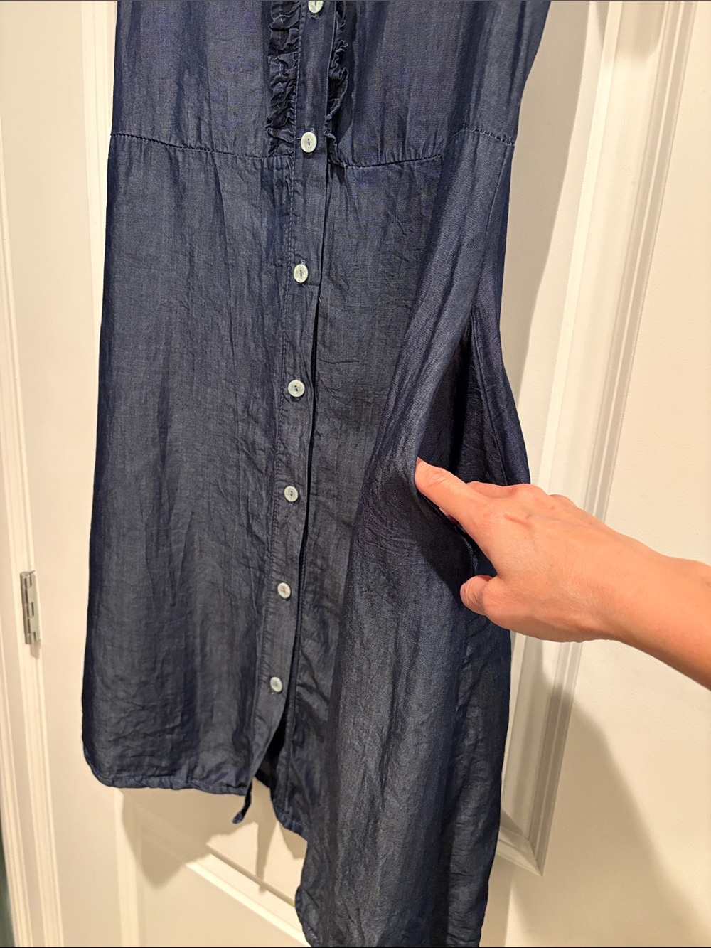 Navy Ruffle-Trim Button Front Dress - Picture 2 of 5